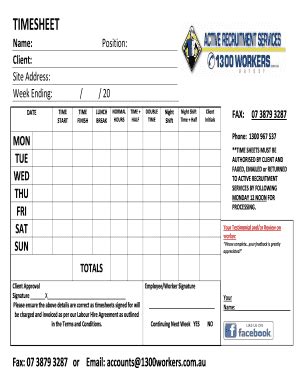 Fillable Online Employee Timesheet PDF - Active Recruitment Services ...