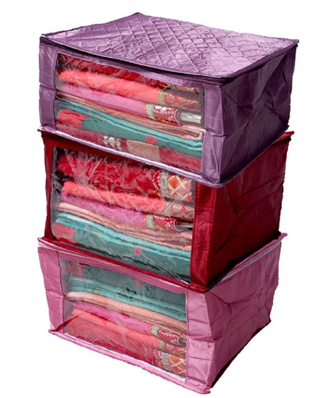 Kuber Industries Quilted 3 Piece Satin Saree Cover Set, Maroon, Purple ...