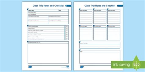 EYFS Class Trip Notes and Checklist