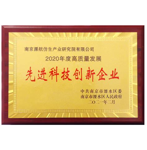 荣誉证书 - 南京溧航仿生产业研究院