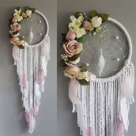 Pink girly dreamcatcher, dream catchers, boho decor, floral ...