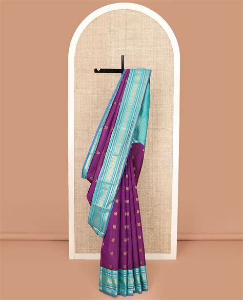 Purple Vasundhara Silk Saree Detailed with Mayil Chakram Buttas, Compl