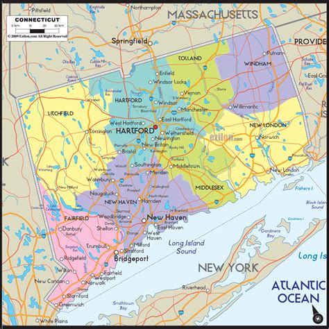 Detailed Map of Connecticut with Cities, Counties, and Roads - Ezilon Maps