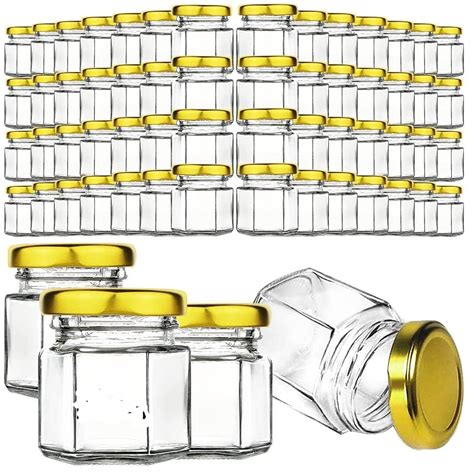 ezalla (50ML Hexagon Jars/Glass Jars with Golden Tin cap,Glass jar ...