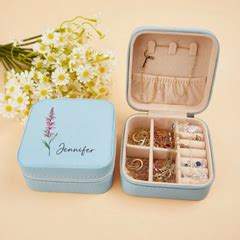 Custom Birth Flower Jewellery Box – Personalized Leather Travel Jewell ...