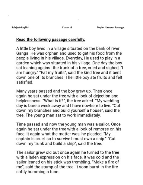 Comprehension 6 - English Literature - Subject-English Class- 6 Topic ...