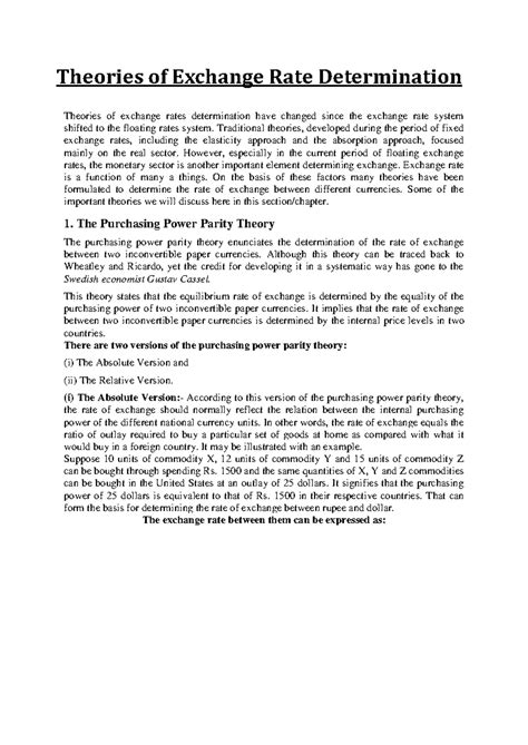 Exchange Rate Determination Theories: Notes on Economic Insights - Studocu