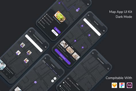 Map App UI Kit Dark Mode Graphic by betush · Creative Fabrica