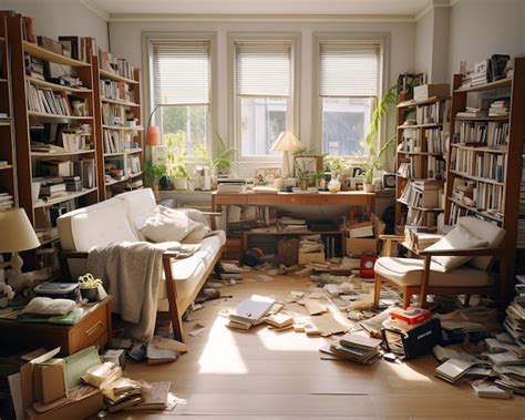 Chaos in room sloppy and dirty house depressive apartment | Premium AI ...