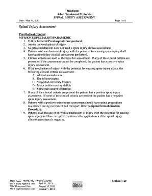 Fillable Online hems Michigan Adult Treatment Protocols SPINAL INJURY ...
