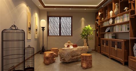 H20-0219新中式茶室书房书柜3d模型下载-【集简空间】「每日更新」