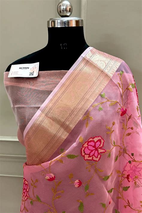 Peach Embroidery Net Banarasi Saree – Mohsin Textiles
