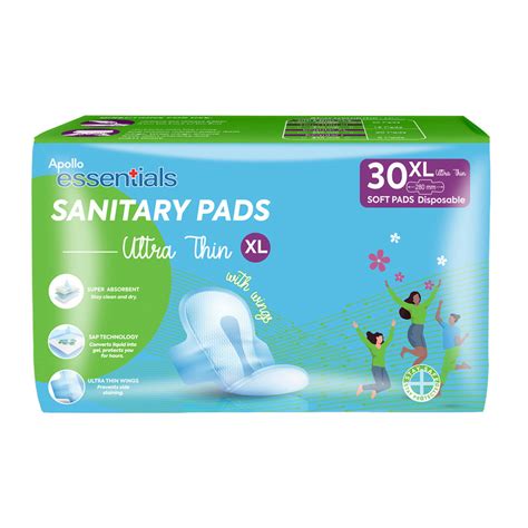 Apollo Essentials Sanitary Pads Ultrathin XL 280 mm, 30 count ...