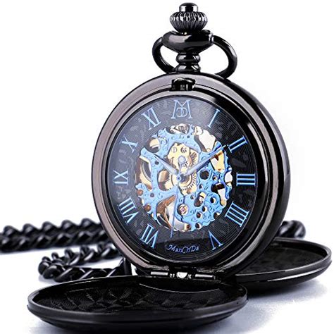 Buy ManChDa Mechanical Roman Numerals Dial Skeleton Pocket Watches with ...