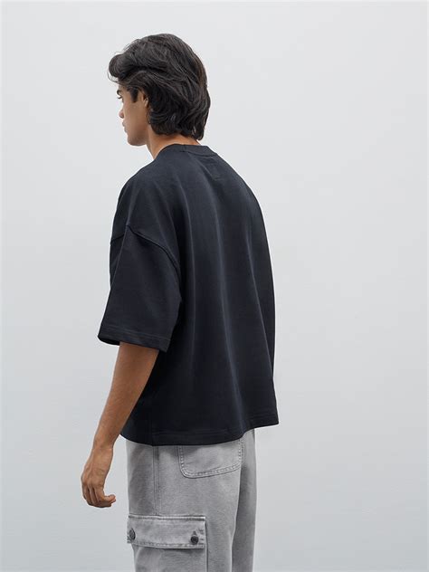 Buy Nuon Black Text Embossed Relaxed-Fit Cotton T-Shirt from Westside