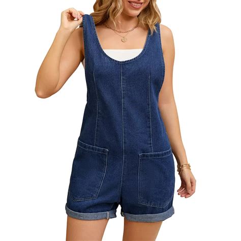 Women's Denim Romper Sleeveless Casual Loose Jean Overall Shorts with ...