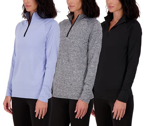 Real Essentials 3 Pack: Womens Dry-Fit Long Sleeve Quarter Zip & Full ...