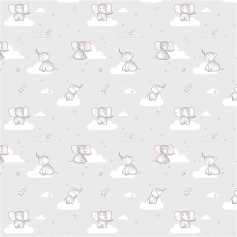 Nursery Children's Kids Baby Room Décor Idea Little Elephants Wallpaper ...