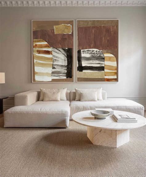 2 Piece Abstract Minimalist Painting Framed Set Of 2 Brown Minimalist ...