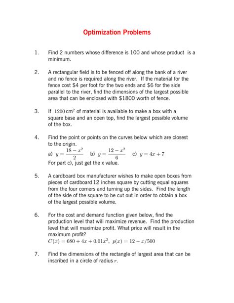 Image result for Math Optimization Problems