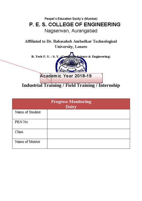SY Batu Internship Progress Report - Academic Year 2018 - Peopels ...