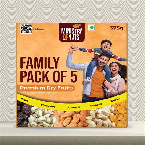 Family Pack Of 5 Premium Dry Fruits (375g) – Ministry-Of-Nuts