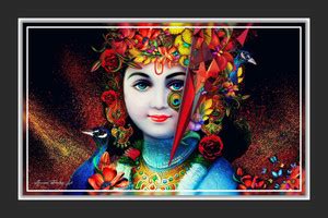 American Printing Lab Colorful Lord Krishna Ji Wall Painting Frame UV ...