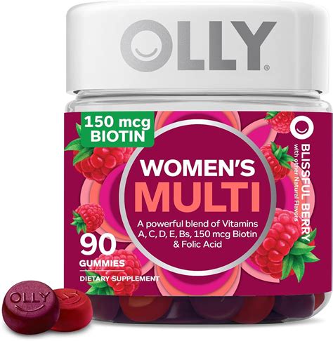 OLLY Women's Multivitamin Gummy, Vitamins A, D, C, E, Biotin, Folic ...