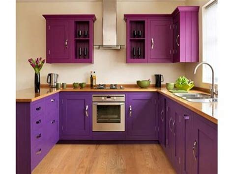 Purple Kitchen With Oak Cabinets