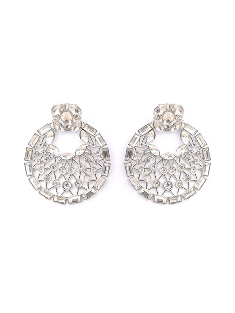 Stone Studded Silver Plated Chandbali – Priyaasi