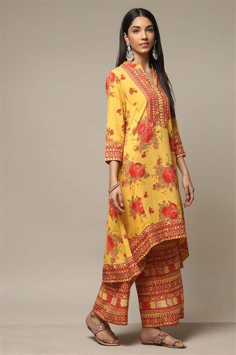 Yellow Rayon Asymmetric Kurta Palazzo 2 Piece Set