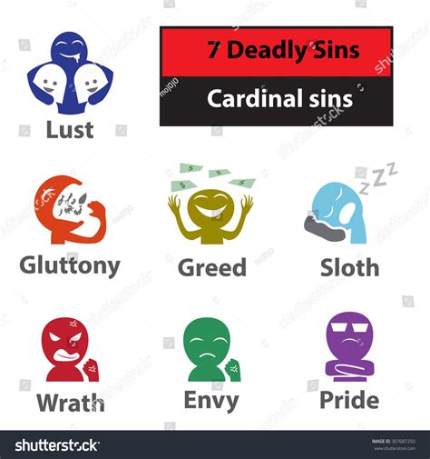 Seven Deadly Sins Cardinal Sins Signs Stock Vector 307687250 - Shutterstock