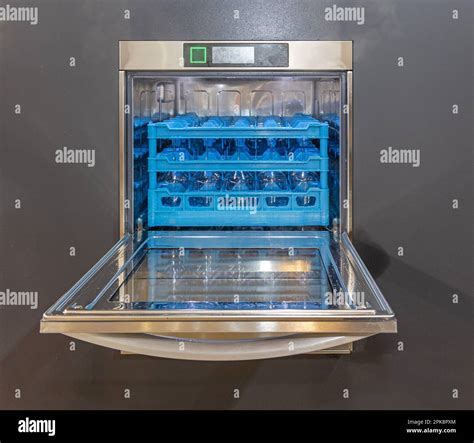 Commercial Dish Washer Machine With Blue Rack Insert for Glasses Stock ...