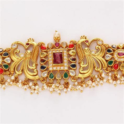 Buy Navarathna Pavon Choker | 92.5 Gold Plated Navarathna Necklaces ...