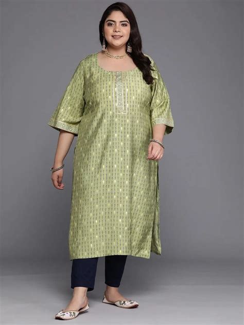 Buy Plus Size Green Printed Silk Straight Kurta Online at Rs.659 | Libas