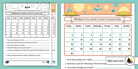 April Reading a Calendar Activity for K-2nd Grade - Twinkl