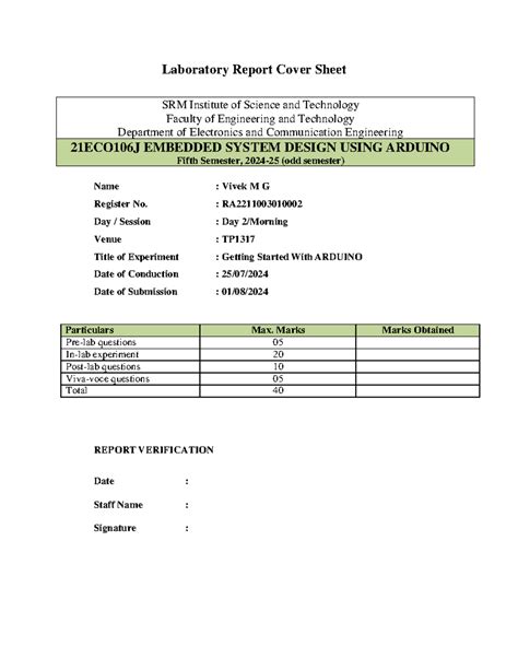 Exp - 1 (Combined) - Getting started with Arduino - Laboratory Report ...
