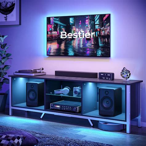 Buy Bestier 70 Inch TV Stand with LED Light for 75 inch TV, Modern ...