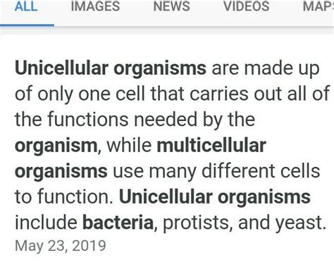 t- chart for unicellular organism and multicellular organism - Brainly.in