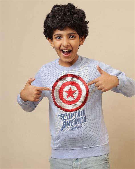 Captain America Printed Regular Fit Reversible sequin Sweatshirt For B ...