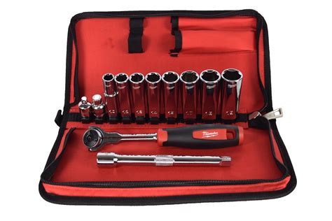 "Milwaukee Tool Drive 3/8"" Ratchet & 12-Piece Metric Socket Set 48-22-9001" - Walmart.com