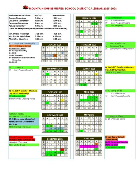 Mountain Empire Unified School District CA Calendar 25-26 Revised pdf ...