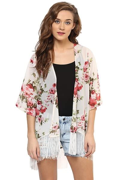 PURYS Women's Floral Casual Shrug Off White : Amazon.in: Fashion