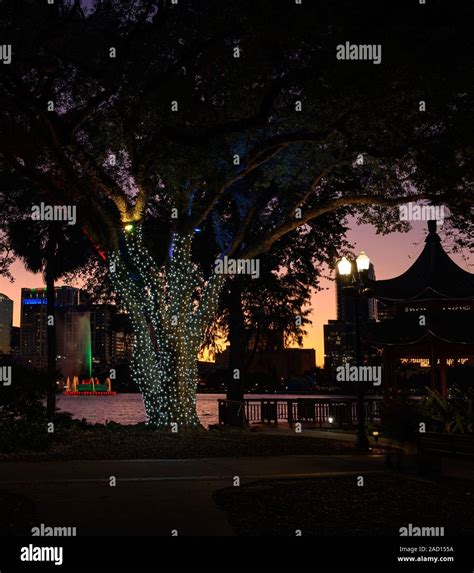 Holiday Christmas lights at Lake Eola Park in downtown Orlando, Florida ...