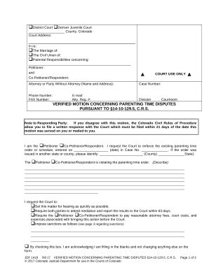 Verified Motion to Enforce Parenting Time C.R.S. 14-10-129.5 Doc ...