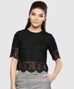 HARPA Casual Regular Sleeve Self Design Women Black Top - Buy HARPA ...