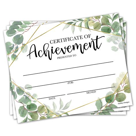 Buy 25 Greenery Certificate of Completion Award Certificate Paper for ...