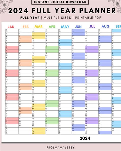2024 Year Planner Yearly Planner on 1 Page Landscape, Vertical Planner ...
