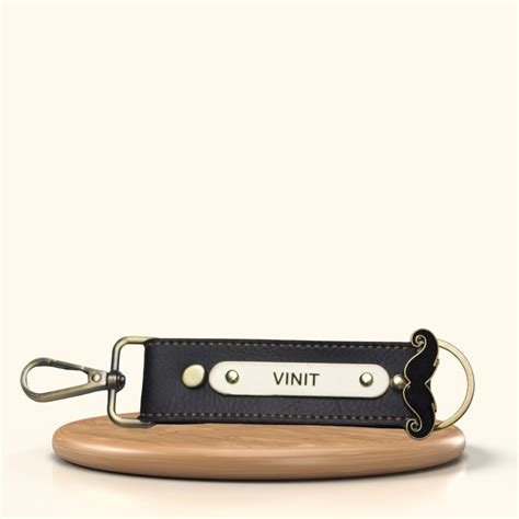 Personalized Vegan Leather Keychain with Hook - Black | Your Gift Studio