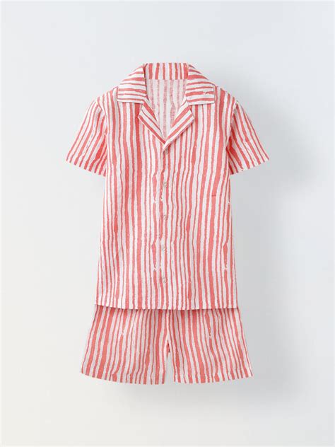 White & Coral Red Striped Co-Ord Set- Boy – Spunkies